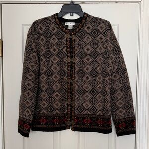 Susan Bristol 100% Wool Fair Isle Southwest Cardigan Sweater M  Clasp Closure